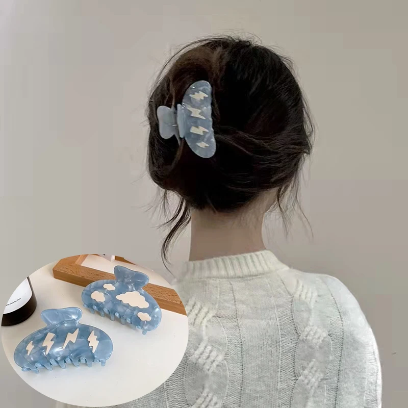 

Sweet Clouds Lightning Blue Acetate Hair Claw Clip Fashion Geometric Crab Hairpin Clamps Ponytail Hair Accessories For Women