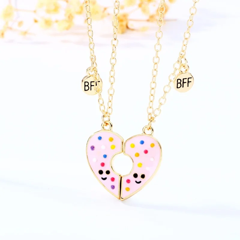

Мультяшный милый пончик лучшие друзья любовь парная Подвеска Ожерелье Сердце BFF хорошие друзья Дружба Ювелирные изделия Подарки