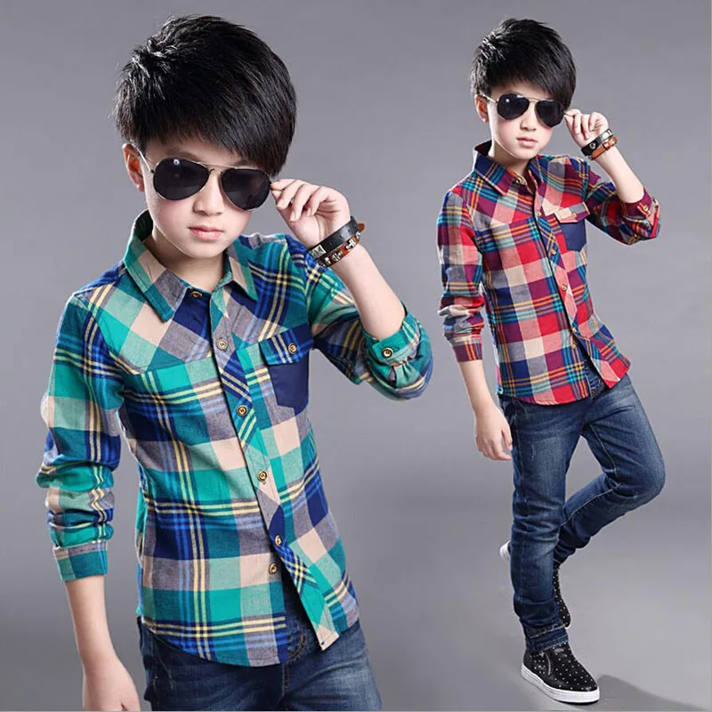

Cotton New Plaid Shirts Shirt Blouses Children Fashion Handsome Boys Sleeve Casual Spring For Kids Dress Long Clothes 2021