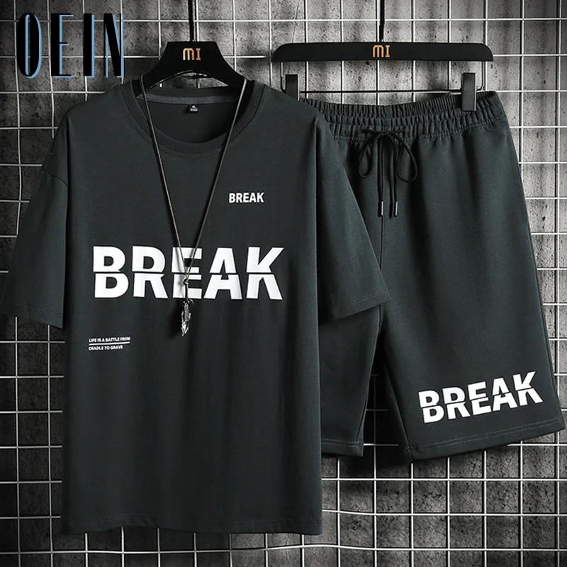 

Костюм спортивный мужской с коротким рукавом, футболка и шорты, Повседневная Уличная одежда в Корейском стиле, оверсайз, лето 2023