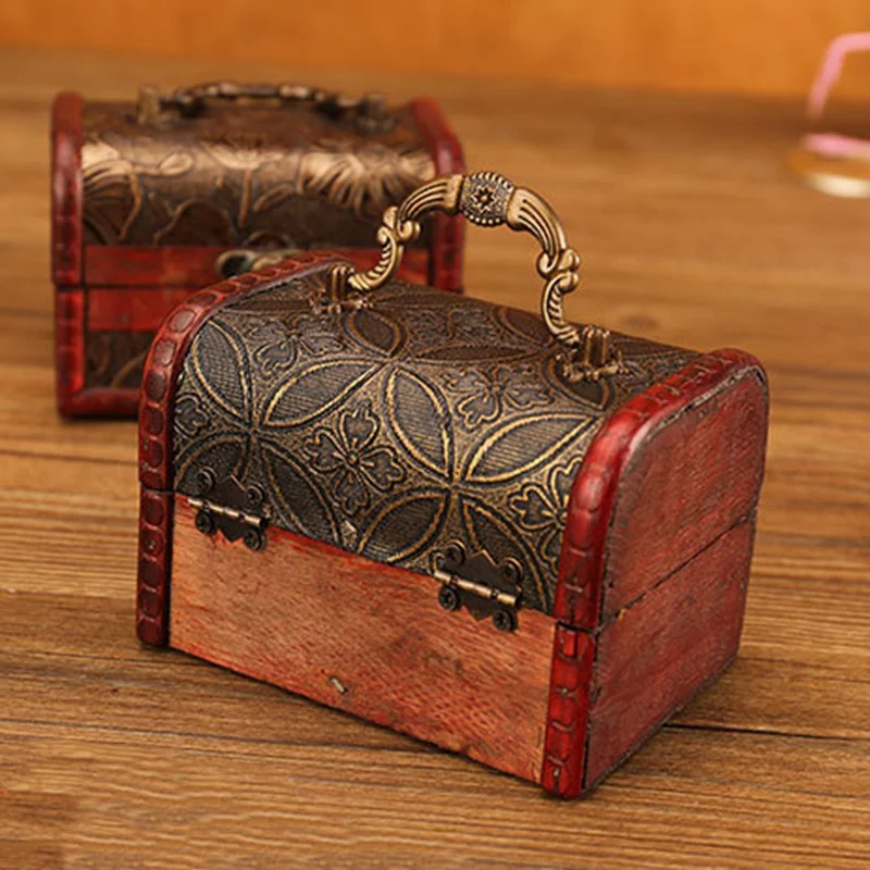 

Vintage Wooden Jewelry Storage Box with Handle Multipurpose Keepsake Organizer Great Gift for Women Girls TH