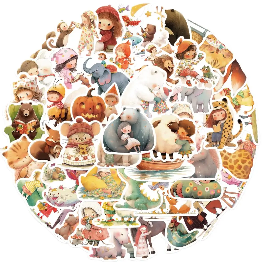 

10/52PCS Fairy Tale Dream Animal Illustration Sticker Decoration DIY Laptop Phone Guitar Luggage Waterproof Gift Sticker Toy