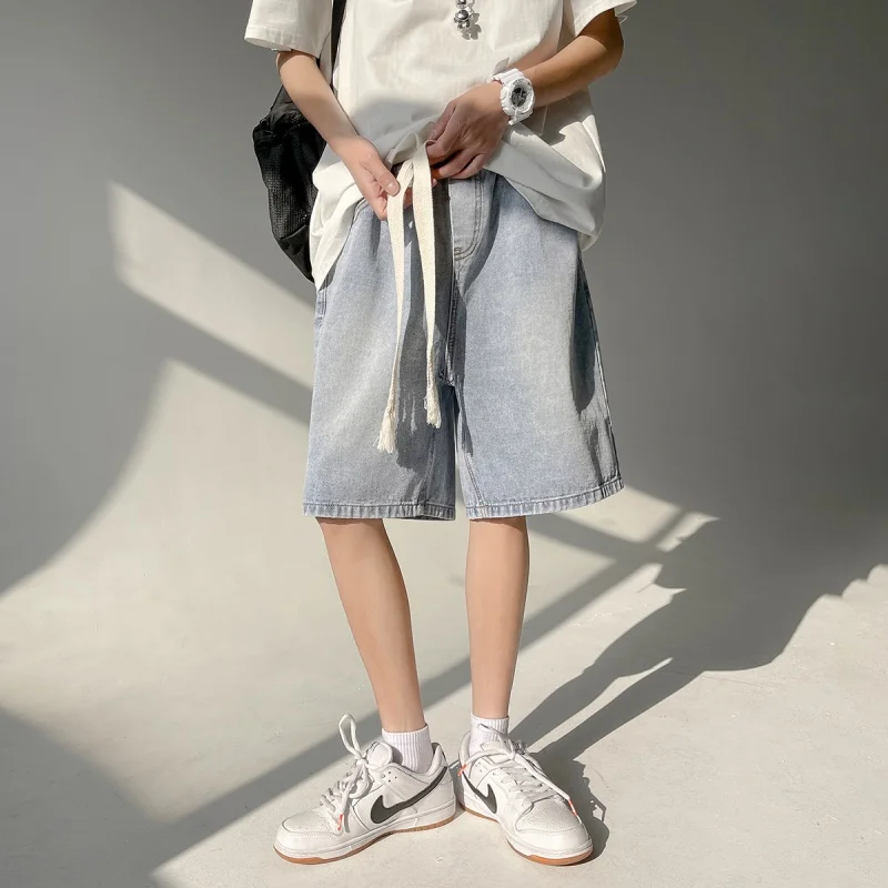 

EOENKKY/Street Embroidered Denim Shorts Men's 2022 Summer Fashion Brand Men's Short Jeans Loose Straight Pants