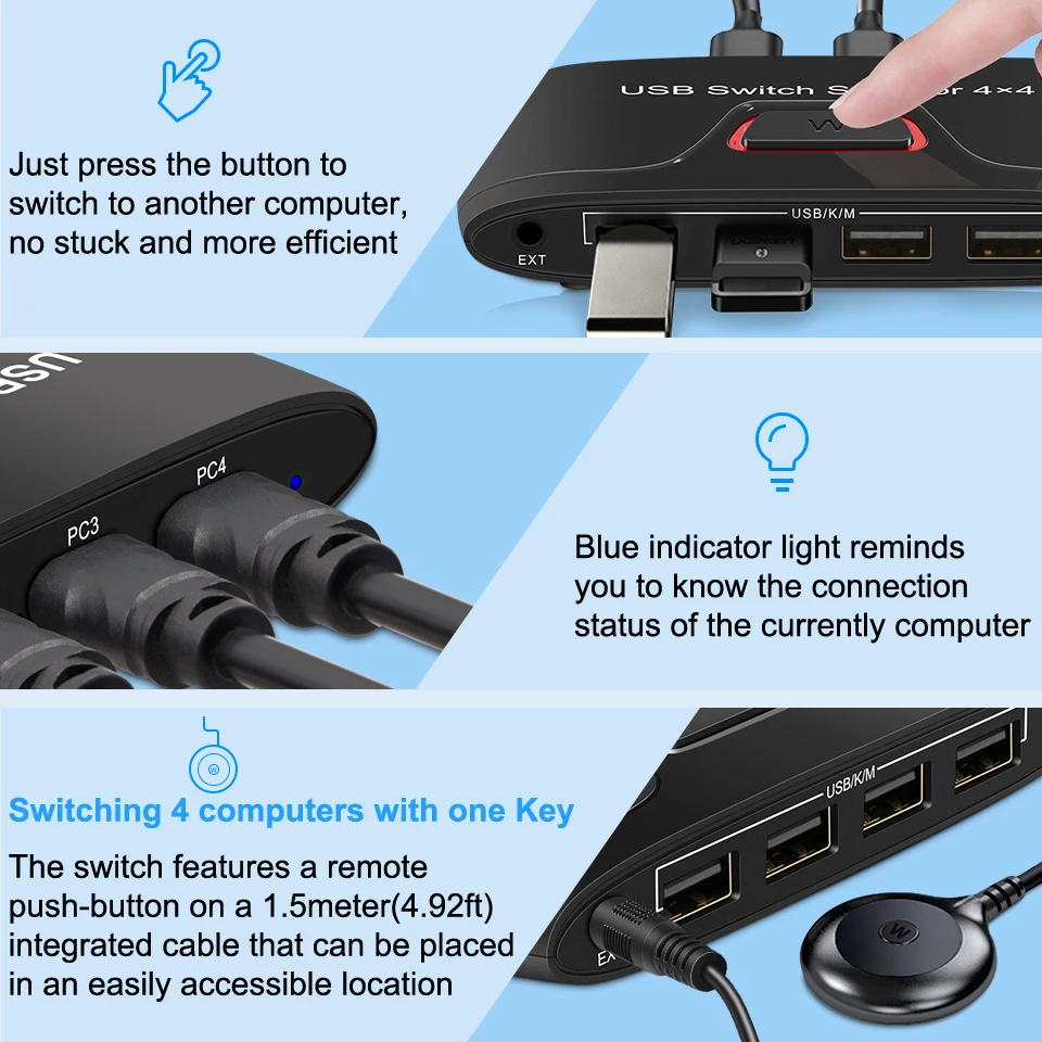 4x4 USB переключатель 4 порта 4K разветвитель для совместного использования
