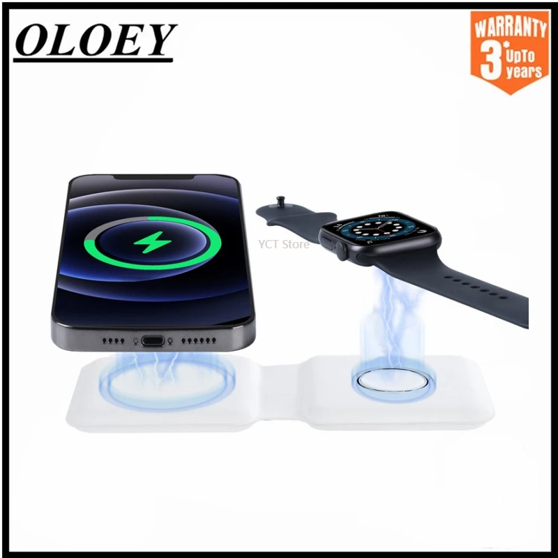 15W Folding Magnetic Magsafe Duo Qi Wireless Charger for IPhone 12 13 Apple Watch Airpods Magsafe Mag Fast Safe Charging Station