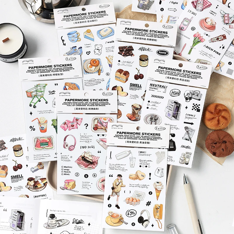 

2 pcs Weekend Convenience Store Stickers Planner Scrapbooking journaling Album Decorative collage material Adhesive Diy Sticker
