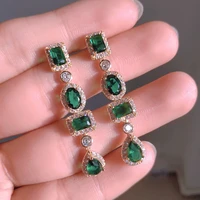 2022 new luxury green zircon crystal long tassel women earrings delicate geometric earring party wedding jewelry beautiful gifts