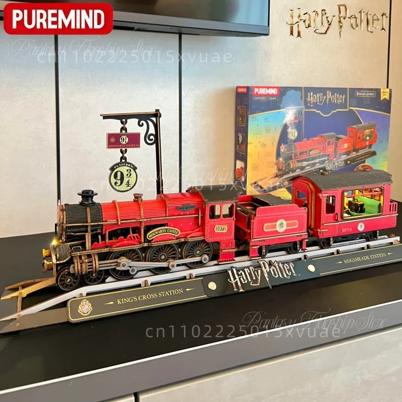 Фото Конструктор PUREMIND Гарри Поттер: Хогвартс-экспресс, 3D деревянная головоломка, подвижная модель, игрушка, украшение, коллекционный подарок №1