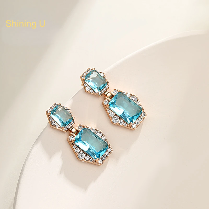 

Shining U Colored Gems Vintage Rectangle Earrings Synthetic Stones Fashion Jewelry for Women Banquet