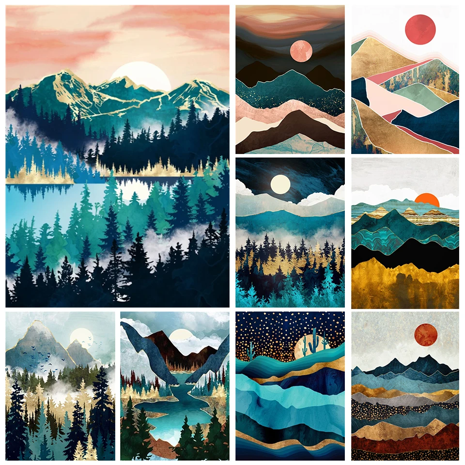 

5D Diamond Painting Landscape Sunset Set Diamond Embroidery Mountain River Mosaic Arts Round Square Rhinestone Home Decor Ll403