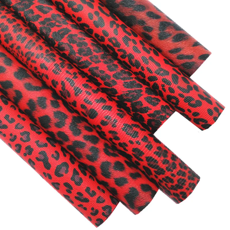 Red Leopard Custom Synthetic Leather Sheets Faux Leather Fabric Material for Handmade Bows Bags DIY Craft 8.2