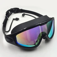 adult swimming goggles adjustable anti fog waterproof pool glasses with earplugs unisex large frame silicone swimm eyewear