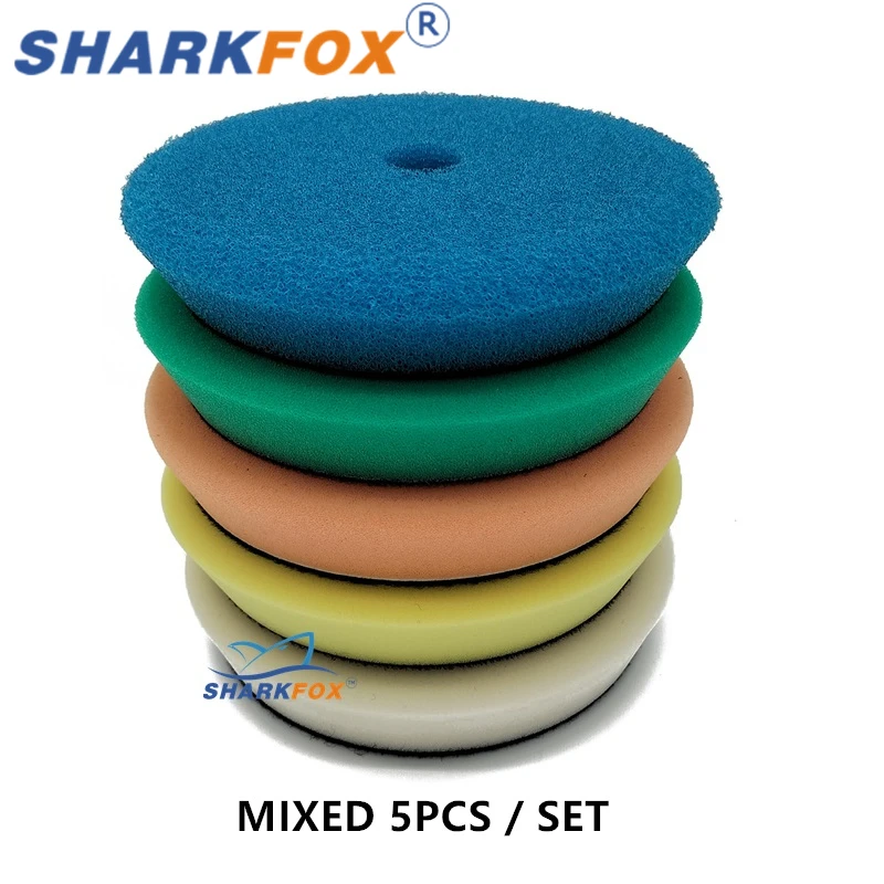 

Sharkfox 5 шт./лот 5 "(125 мм)/6" 150 мм) полировальные подушечки для автомобиля Т-образная губка для DA/RO/GA автомобильный буферный полировщик