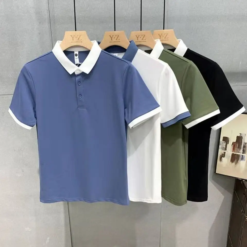 

2022 Summer Top Quality New Men's Solid Color Polos Shirts Plus Sizes 4XL Turn Down Collar Short Sleeve Polos Homme Male Top A57