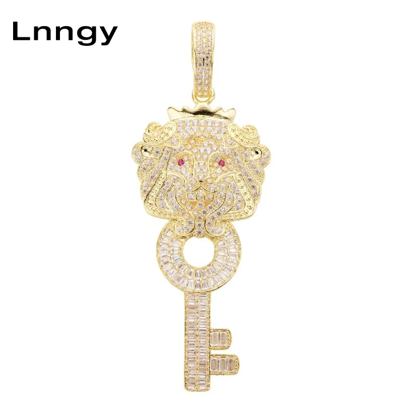 

Lnngy 10K Solid Yellow Gold Baguette CZ Key and Lock Charm Pendant Iced Out Pave Halo CZ Hip Hop Jewelry Gift for Men Women