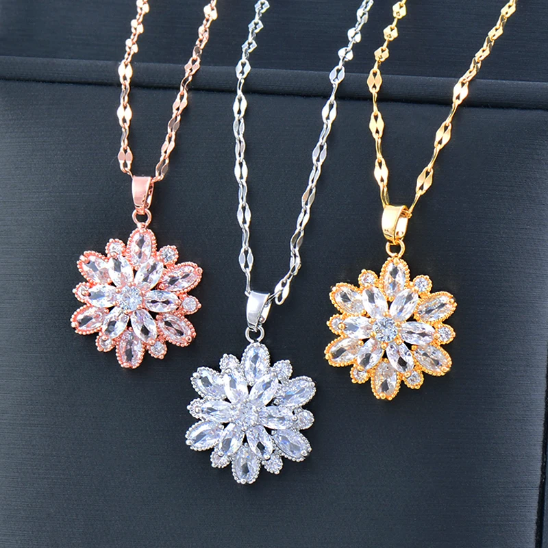 

SINLEERY Romantic Flowers Pendant Stainless Steel Necklace For Women Choker Chain jewelry 2022 wedding accessories ZD1 SSK