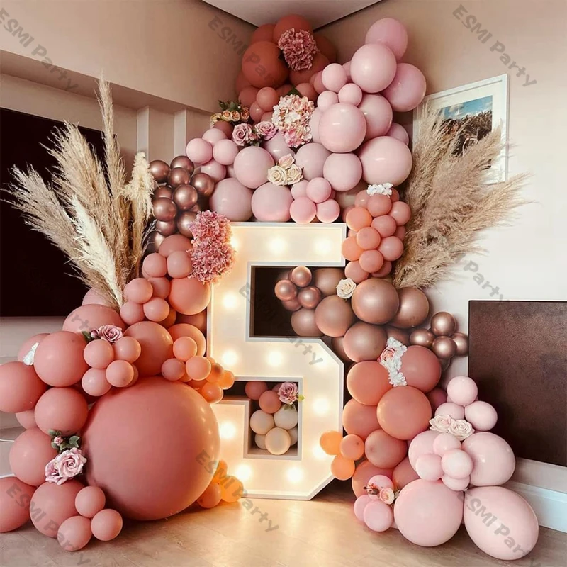 

166pcs Dusty Pink Balloon Garland Arch Kit For Girl Birthday Party Decoration Doubled Baby Pink Ballon 5th Anniversary Decor
