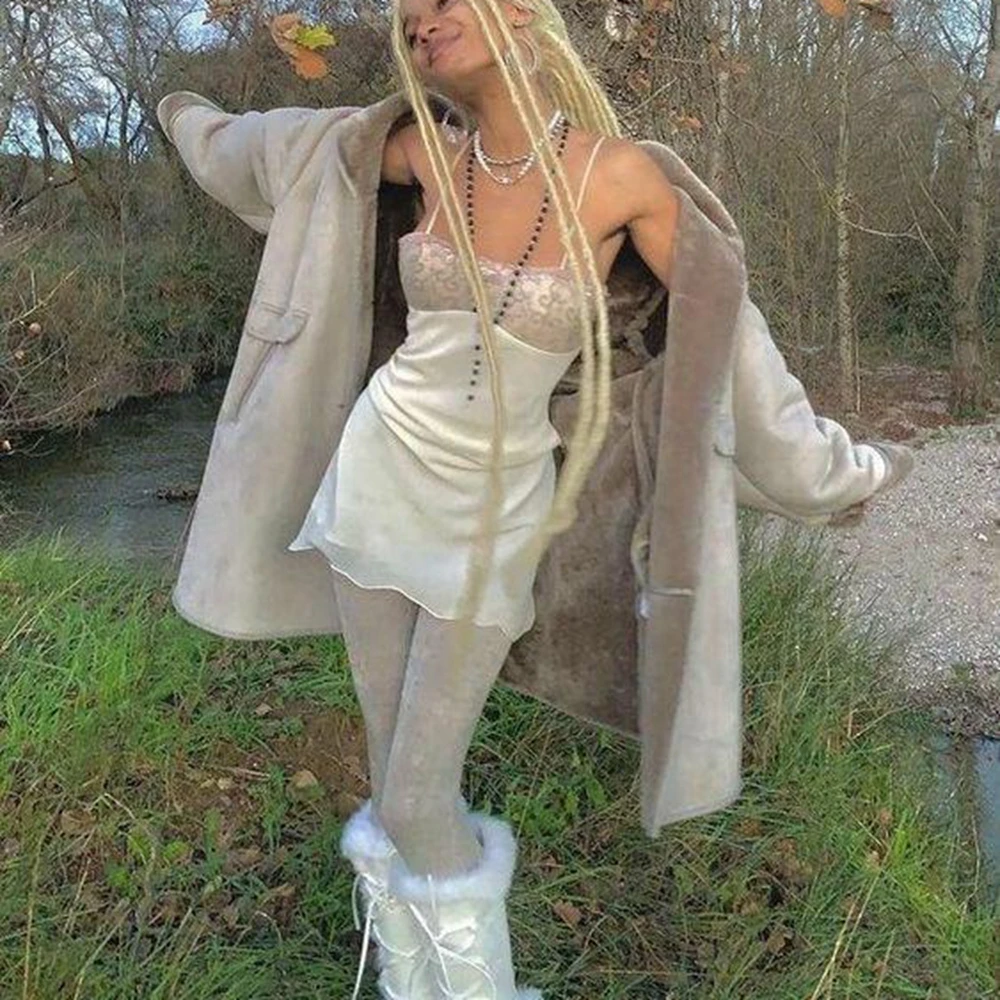 

Combhasaki Women Sling Dress Sleeveless Patchwork Double Layer Slim Fitted Dresses Club Party Summer Spaghetti Straps Sundress