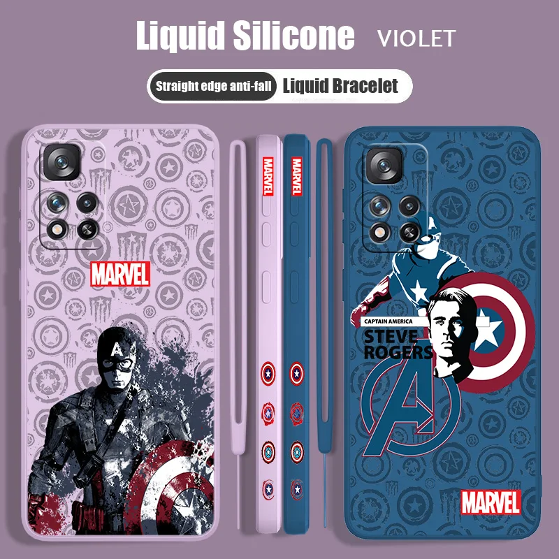 

Marvel Captain America For Redmi Note 12 11T 11S 11E 10S 10T 10 9S 9T 8 Pro Plus Lite Max Liquid Left Rope Phone Case