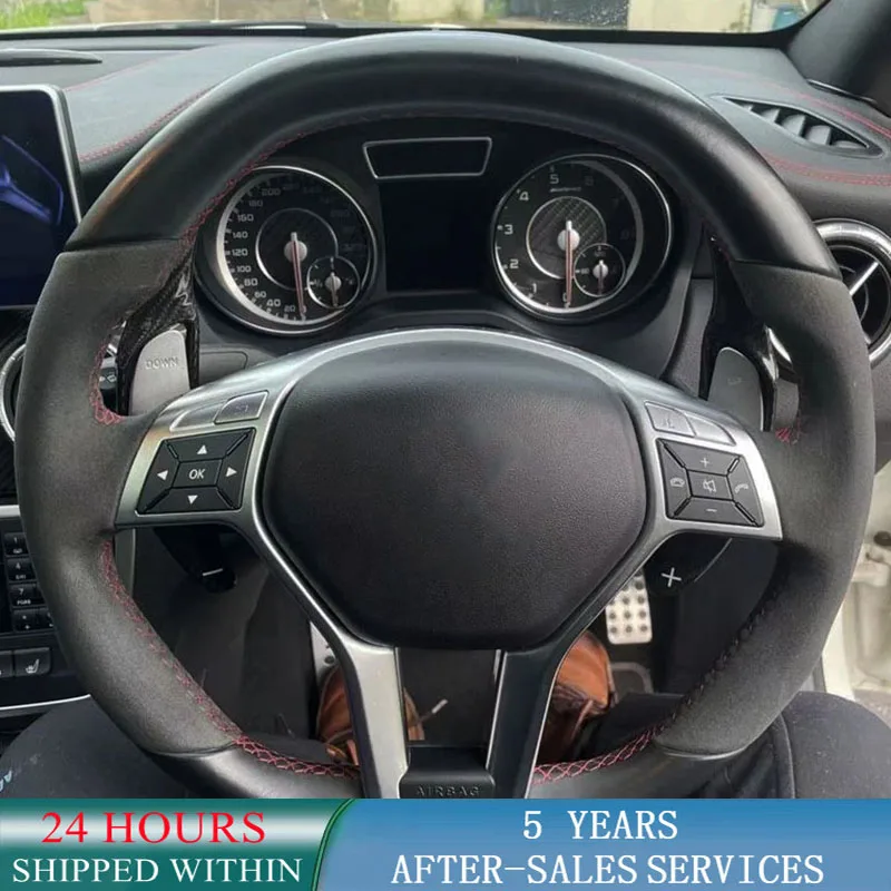 

Customized Car Steering Wheel Cover Suede Leather For Mercedes Benz A45 AMG W176 C63 W204 CLA C117 CLS S-Model 2011-2016 interio