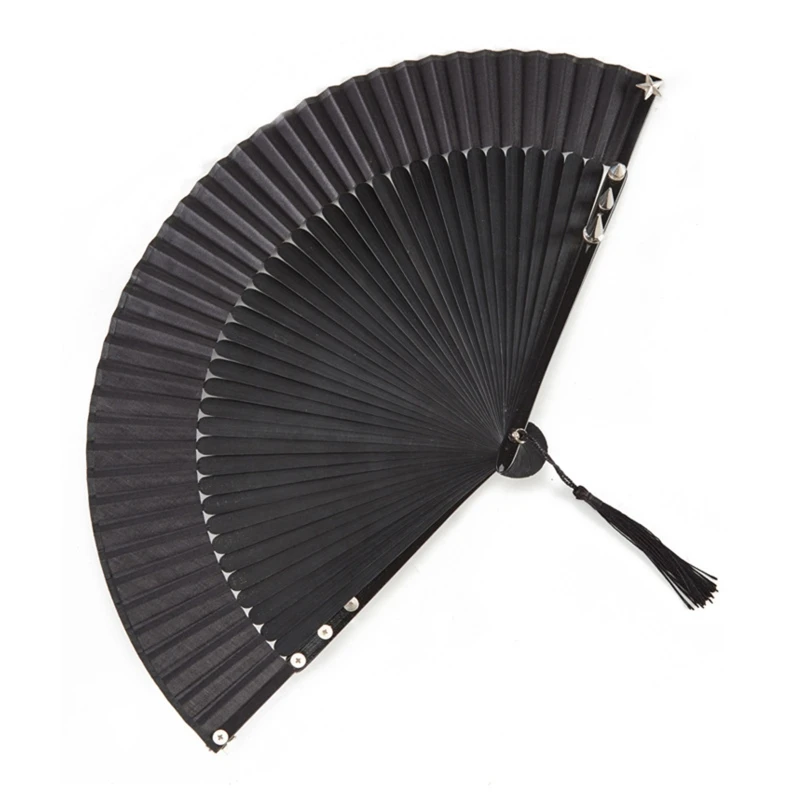 

E9LC Steampunk Fan Gothic Hand Fan Punk Fan Chinese Folding Fan Rivet Fan for Party