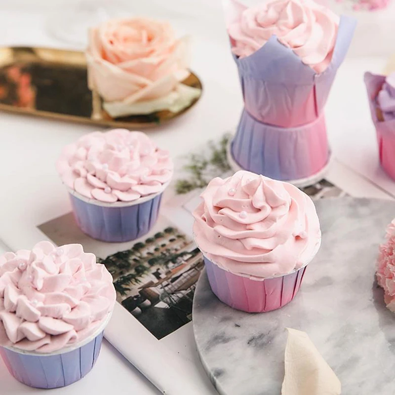 

50Pcs Gradient Cake Cups Mold Round Shaped Muffin Cupcake Liner Baking Molds DIY Kitchen Home Party Baking Dessert Supplies