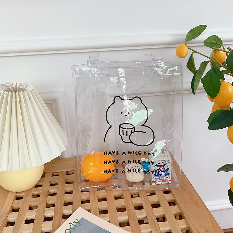 

Transparent Cute Bear Cartoon Clutch Totes Bag for Women Popular Designer Fashion Lady Large Capacity Travel Shopper Bag Handbag