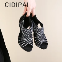 cidipai hot selling women professional dancing shoes ballroom dance shoes ladies latin dance shoes with rhinestones heeled 7 5cm