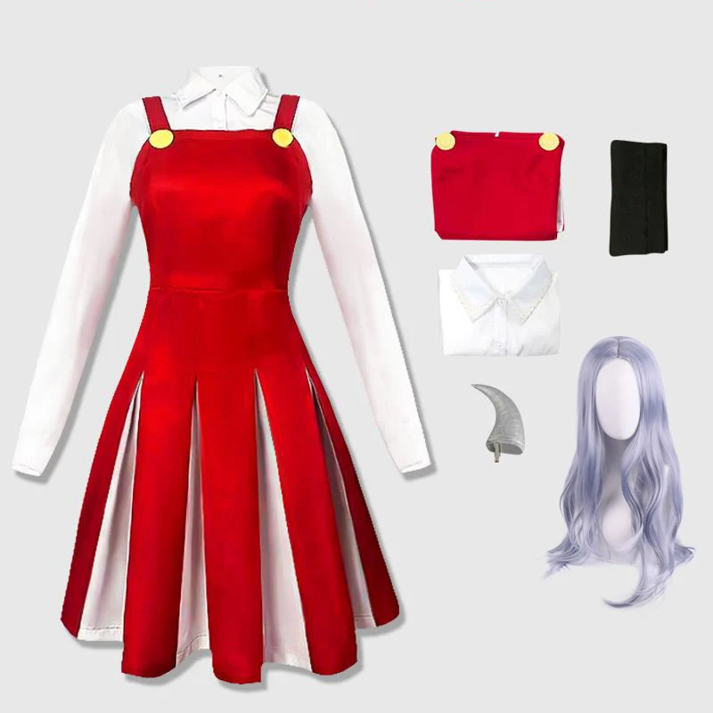 

Anime Boku no My Hero Academia Season Eri Cosplay Costume Uniform Red Dress White shirt Halloween Costume Horn Full Set Outfit