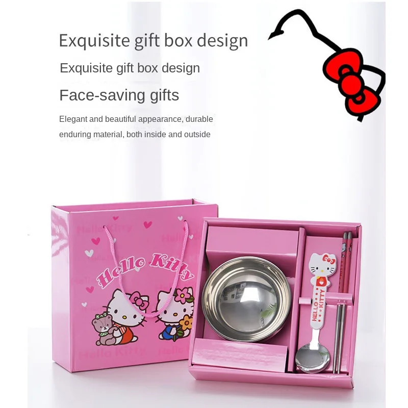 Детская миска Hello Kitty набор из трех предметов с мультяшным аниме палочки ложка