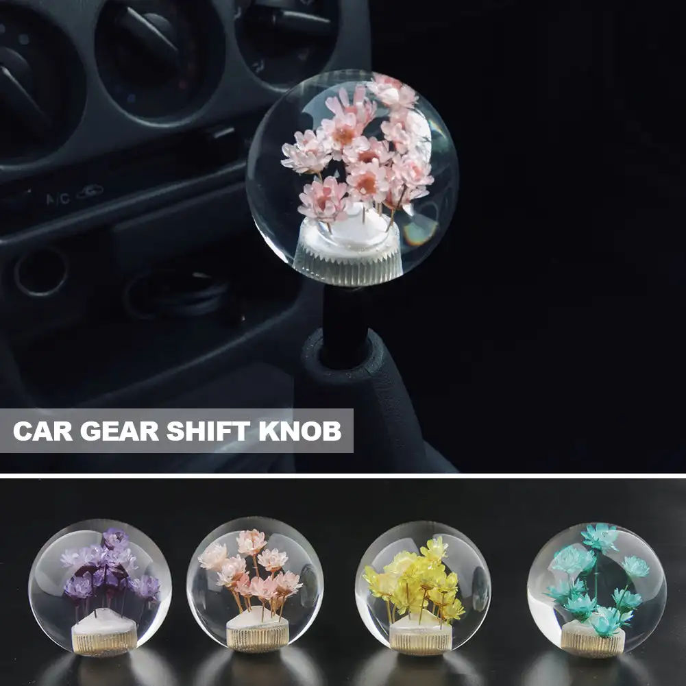 Perilla de palanca de cambios para coche, perilla creativa de cristal transparente, Manual de flores de 54mm, accesorios de decoración para coche