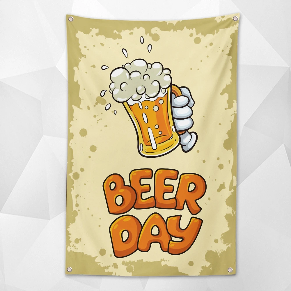 

Vintage Beer Day Poster Tapestry Personalized Party Flag Funny Banner for College Dorm Room, Tailgates, Parties, Man Cave Party