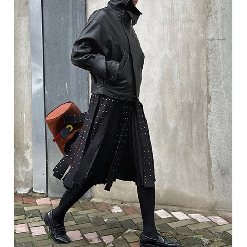 Кожаная куртка женская весна осень личи из овчины с большими лацканами винтажные