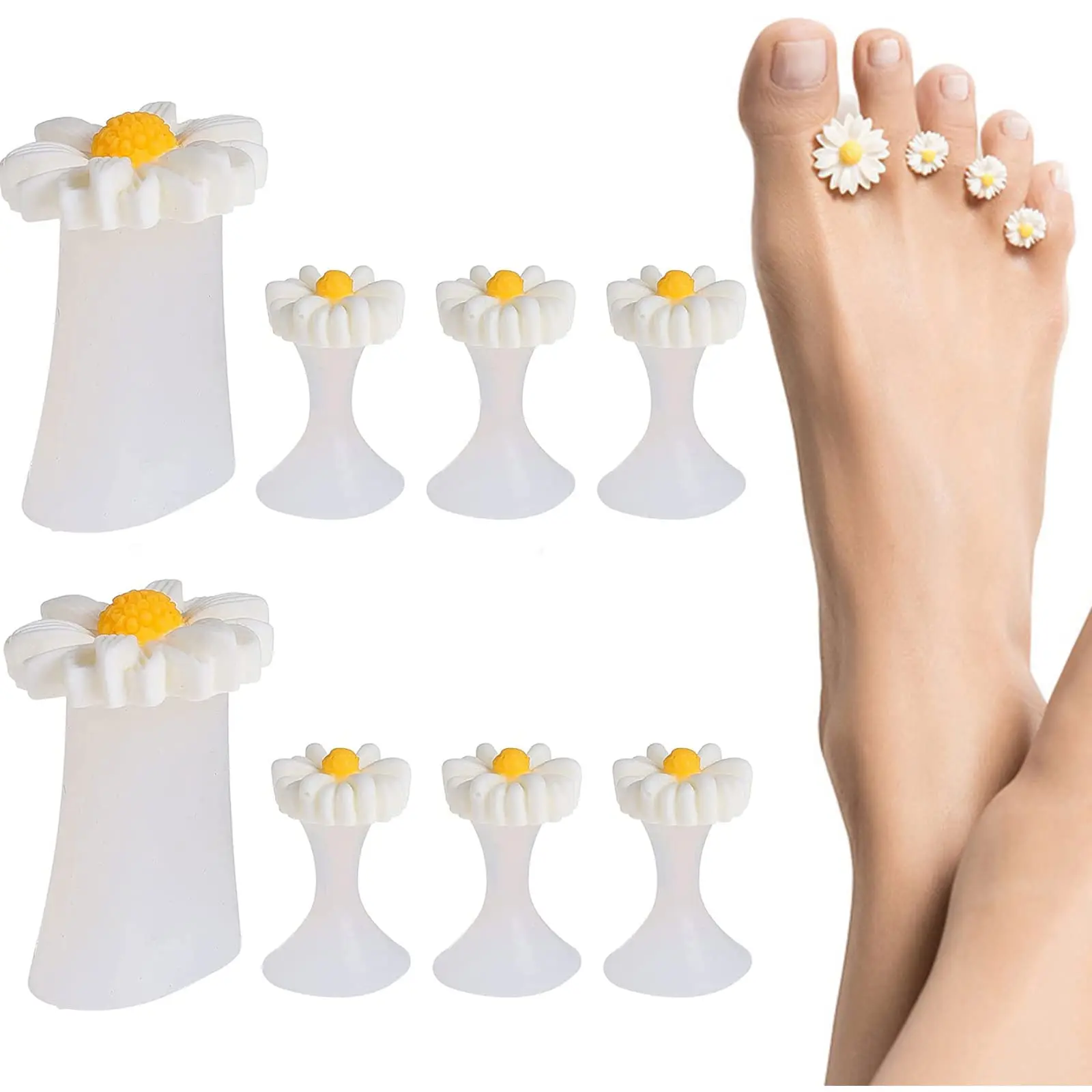 

Silicone Toe Separator Cute Daisy Flower Toe Spacers Cushions Reusable Toes Dividers for Nail Art Pedicure DIY Tools 8 Pack