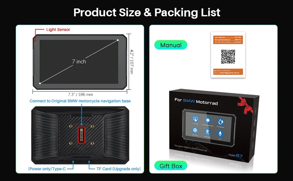 

7-дюймовый Android Auto GPS-навигатор для мотоциклов BMW, портативный беспроводной навигатор с CarPlay, водонепроницаемый дисплей для мотоциклов