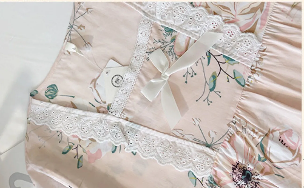 Thin Rayon Girl Clothe Simple And Natural Boat Neck Thread Weaving Bowknot Pajamas Antimicrobial Breathable Comfort Multicolour