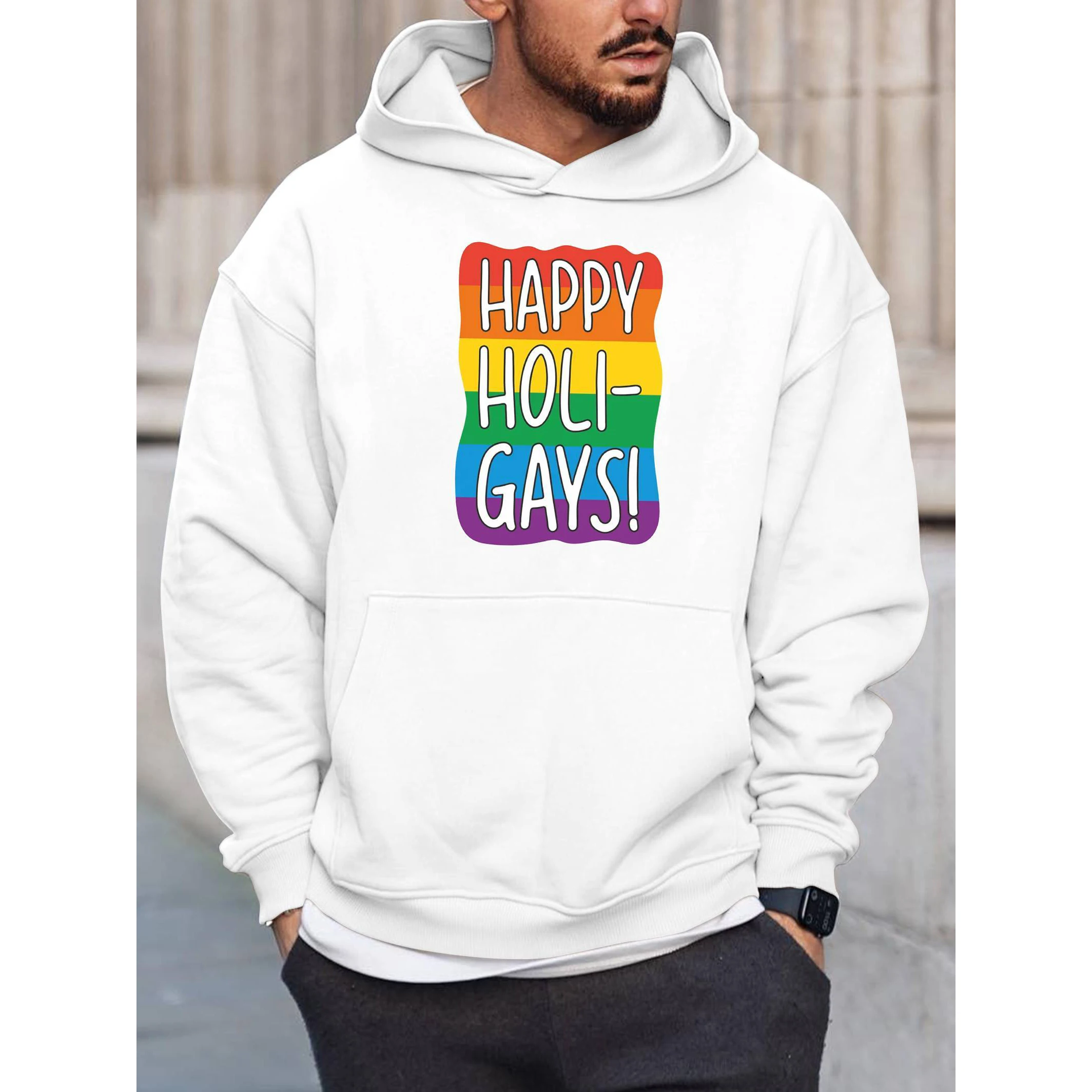 

Badassdude Happy Holigays Letter Printing Men's Casual Hoodie