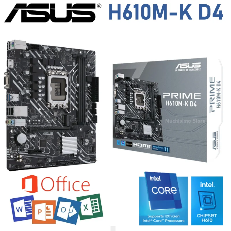 

Материнская плата LGA 1700, процессор Intel 12-го поколения Asus PRIME H610M-K D4, материнская плата DDR4 64 Гб M.2 PCI-E 4,0, настольный процессор Intel H610 Micro ATX