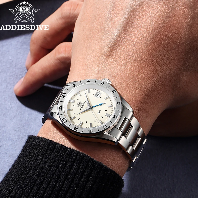 ADDIESDIVE TOP GMT часы 20 бар водонепроницаемое сапфировое стекло 38 мм из нержавеющей