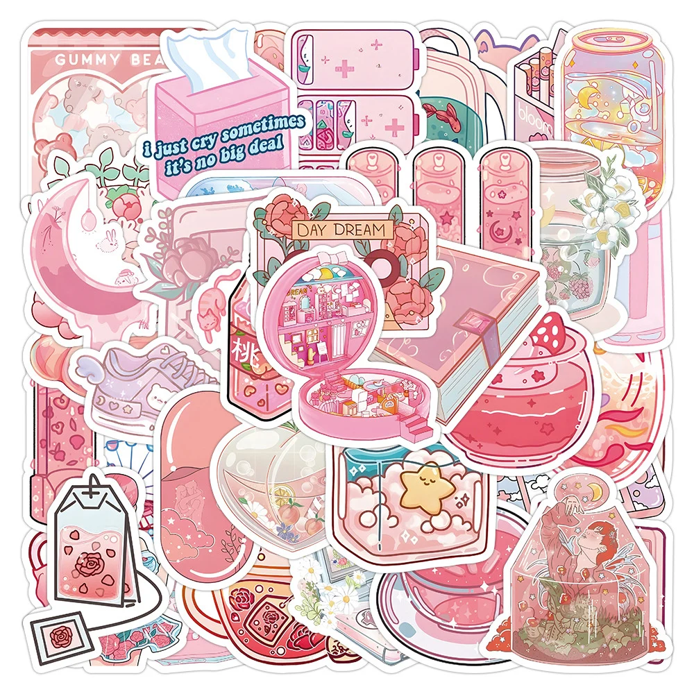 

10/30/50pcs Creative Girls Pink Cartoon Stickers Art Kawaii Bottle Sticker Laptop Phone Diary Suitcase DIY Decoration Decal Toys