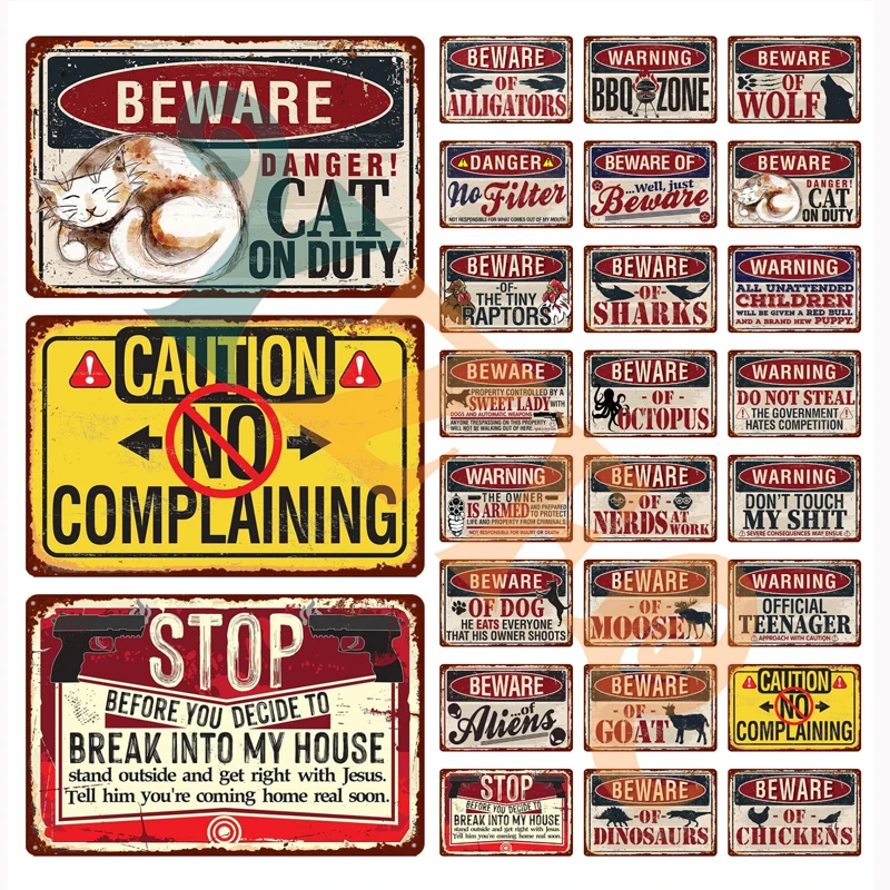 

Beware Of Moose Cat Dog Alligators Stop Signage Vintage Metal Tin Sign Poster Wall Decor For Pet Shop Farmhouse Bar Club KJ-0001