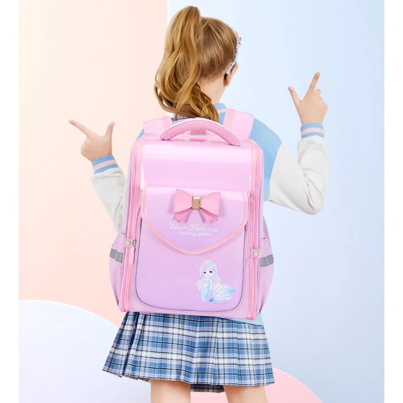 Girls Princess Bow-knot Mermaids Cartoon British Style Backpacks New Cute Children Sweet Fashion Students Large School Bags Hot