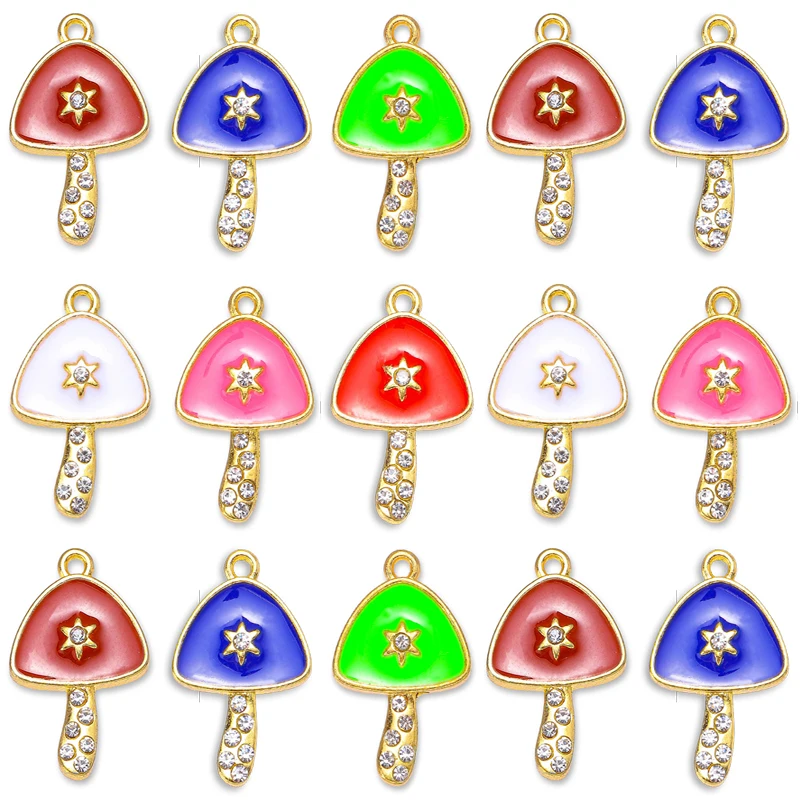 

20Pcs High Quality Zircon Mushroom Charm KC Gold Enamel Pendant for Women Bracelet Necklace Earrings Jewelry Making Handcraft