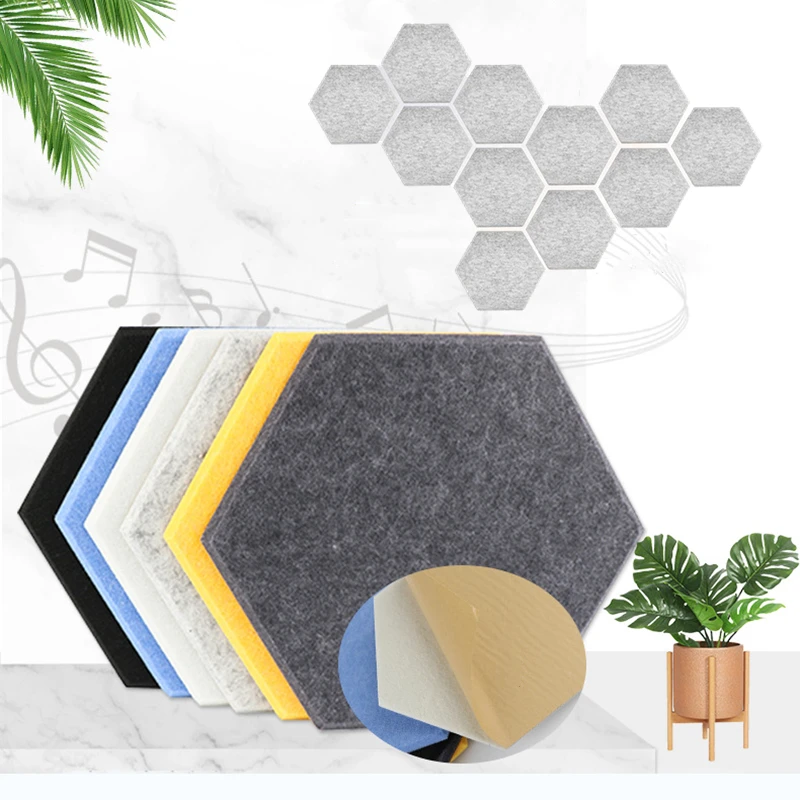 

6/12pcs Self Adhesive Hexagonal Board Fiber Sound Absorbing High Density Acoustic Panel Cotton In Bedroom Studio Acoustic Foam