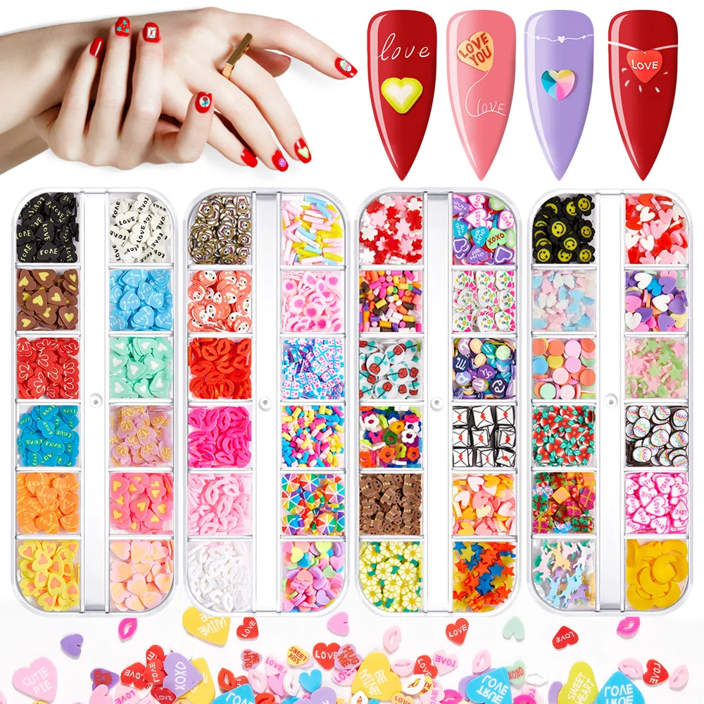 3D Nail Art Slice Decals Valentines Heart Fimo Nail Sticker Acrylic Sequins Nails Polymer Clay Women DIY Glitter Manicure Tool
