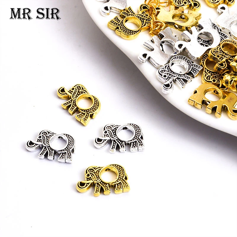 

10Pcs Animal Elephant Spacer Beads Charms Antique Silver/Gold Color Skeleton Loose Bead For Jewelry Making DIY Bracelet Necklace