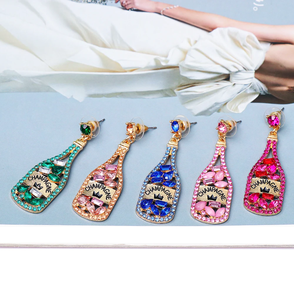 

New Fashion Champagne Crystal Long Pendant Earrings Exaggerated Personality Charm Jewelry for Women Summer Party Gifts 2022