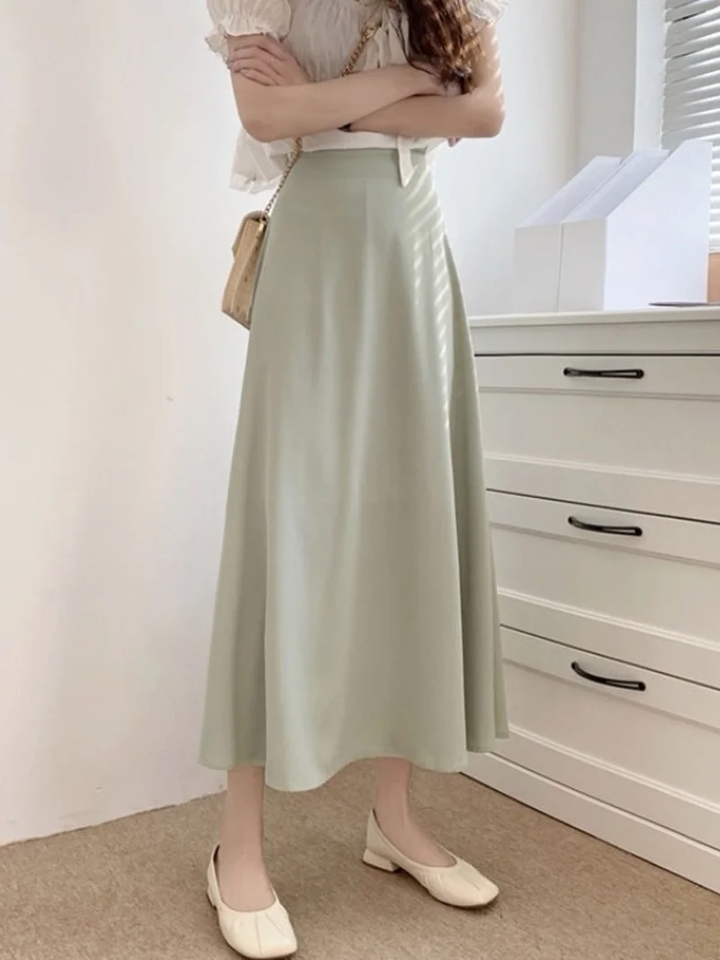 White Women's Summer Chiffon Skirt 2022 New Slim Fashion Midi A Line Faldas Largas Mujer Korean Temperament Simple Wild Solid