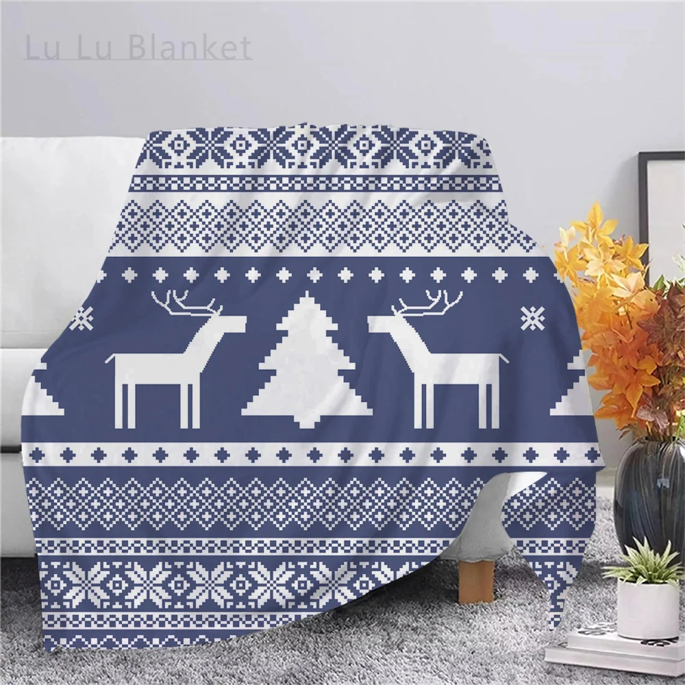 

Merry Christmas Christmas Elk Warmth Flannel Blanket 3D Print Hiking Picnic Blanket Office Nap Blanket for Adult Children