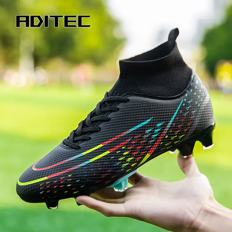chuteiras society professional Unisex Soccer Shoes Long Spikes TF Ankle Football Boots Outdoor Grass Cleats Football futsal